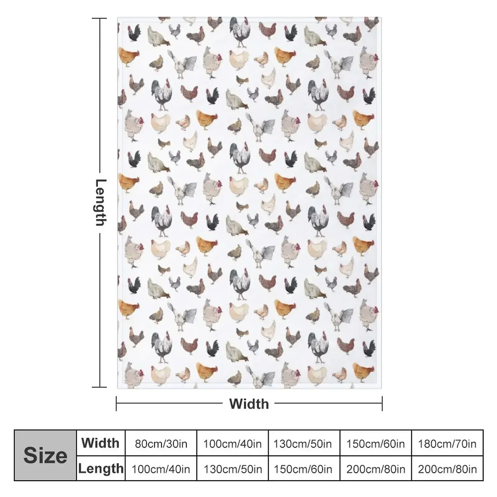 Chicken Happy print on white background Throw Blanket couch cozy soft plush fuzzy picnic outdoor blanket