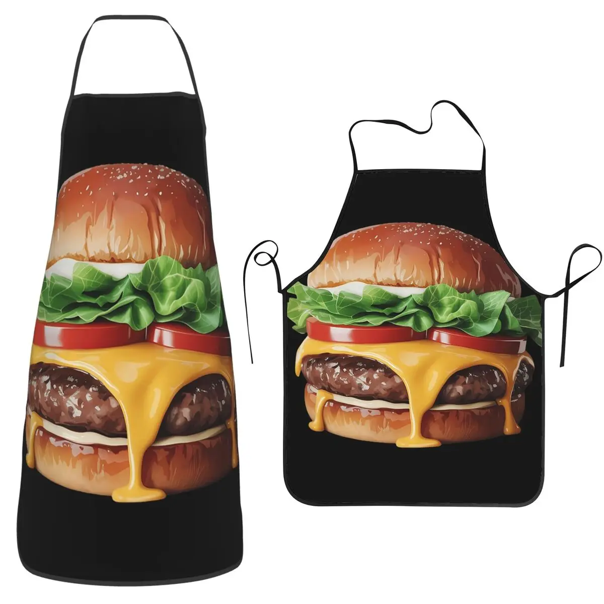 Realistic Burger Hamburger Print Aprons Chef Cuisine Tablier Waterproof Bib Kitchen Cleaning Pinafore for Women Men Painting