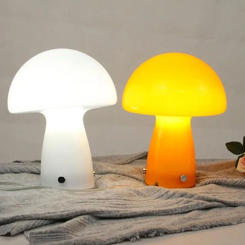 Mushroom Desk Lamp Home Decoration Beside Cute Lamps Led Reading Ornament Light Eye Protection Interior  Glass Decor Night Light