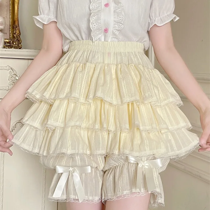 

Japanese Sweet Lolita White Pumpkin Pants Skirts High Waist Ruched Skirt for Women 2025 Summer New All-match Faldas Mujer