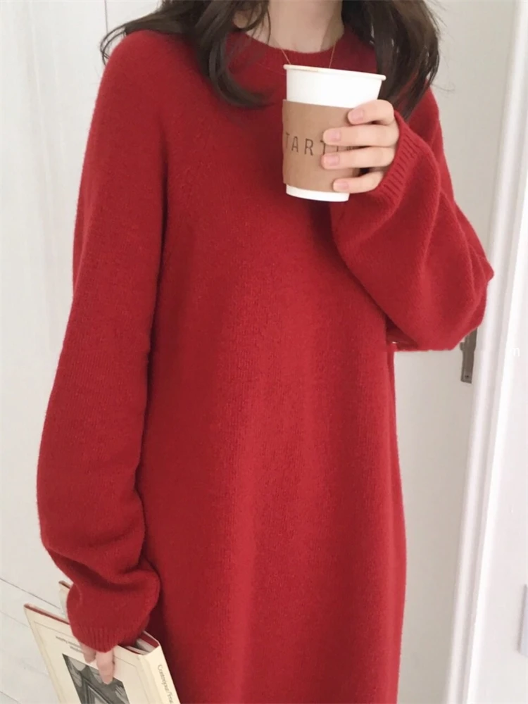 Sweater Women Dress Winter Long Sleeve Sweaters Knitted Dresses Womens Warm Loose Maxi Oversize Knitting Robe Vestido Autumn