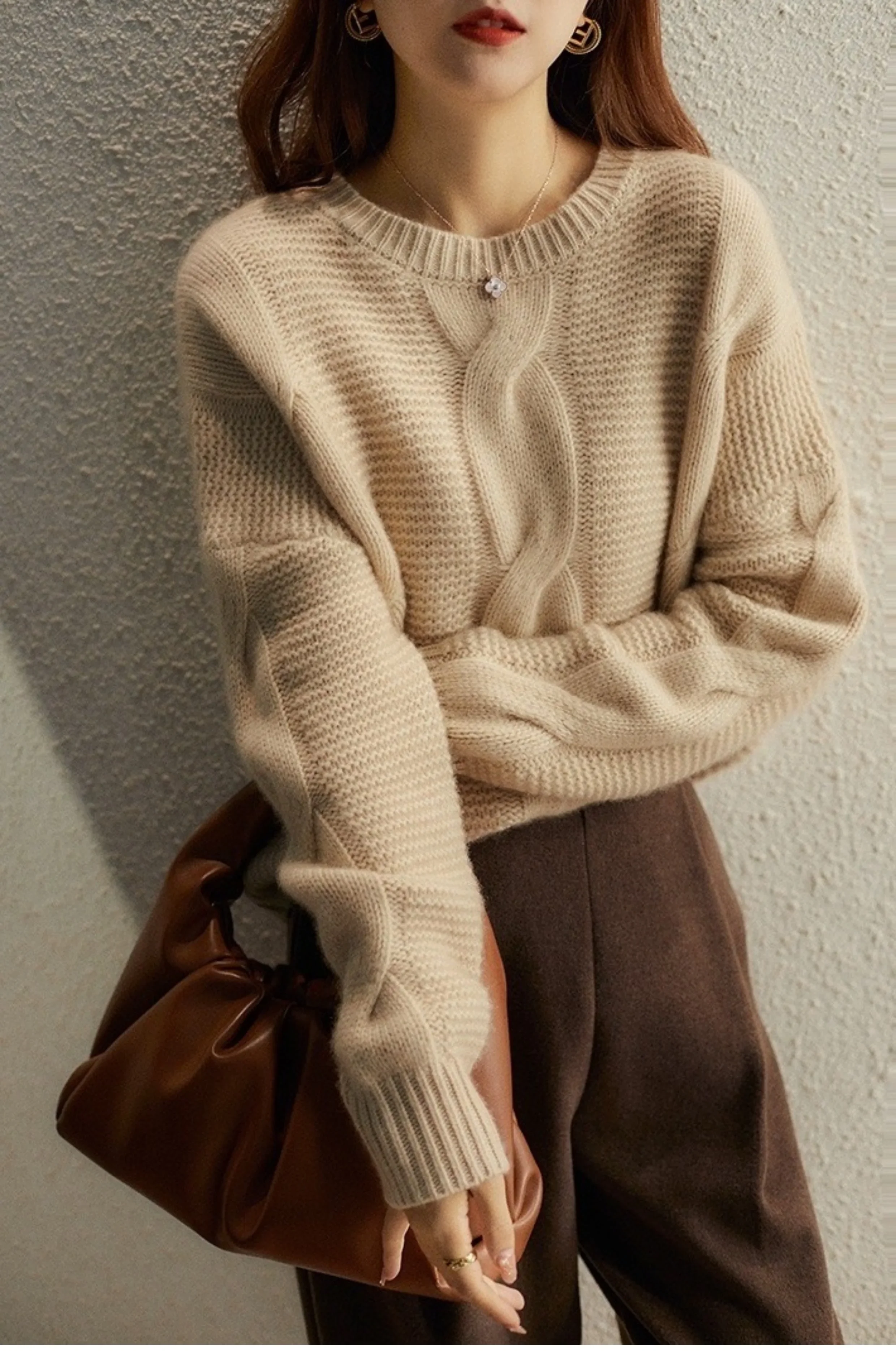 Women\'s 100% Pure Cashmere Sweater Loose Fit High-End European Style Thick Heavy Industry Lazy Wind Autumn Winter Essential