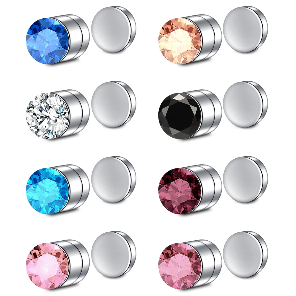 1Pair Magnetic Stud Earring Fake Piercing Nose Stud Crystal Earrings Punk Clip Zircon Magnet Stud Non Piercing Jewelry 3/4/5mm