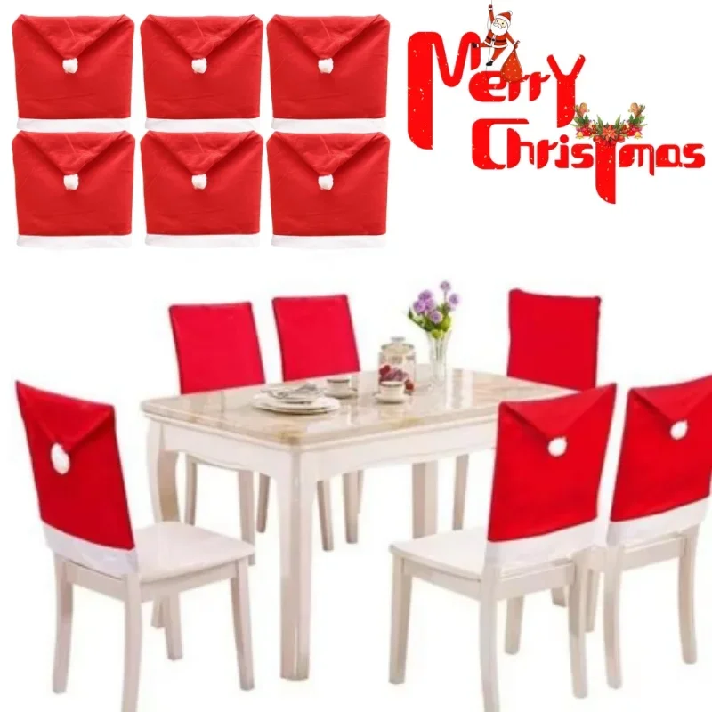 Fundas para sillas navideñas, sombrero de Papá Noel no tejido, decoraciones festivas, suministros para fiestas, confitería de regalo, configuración de mesa navideña
