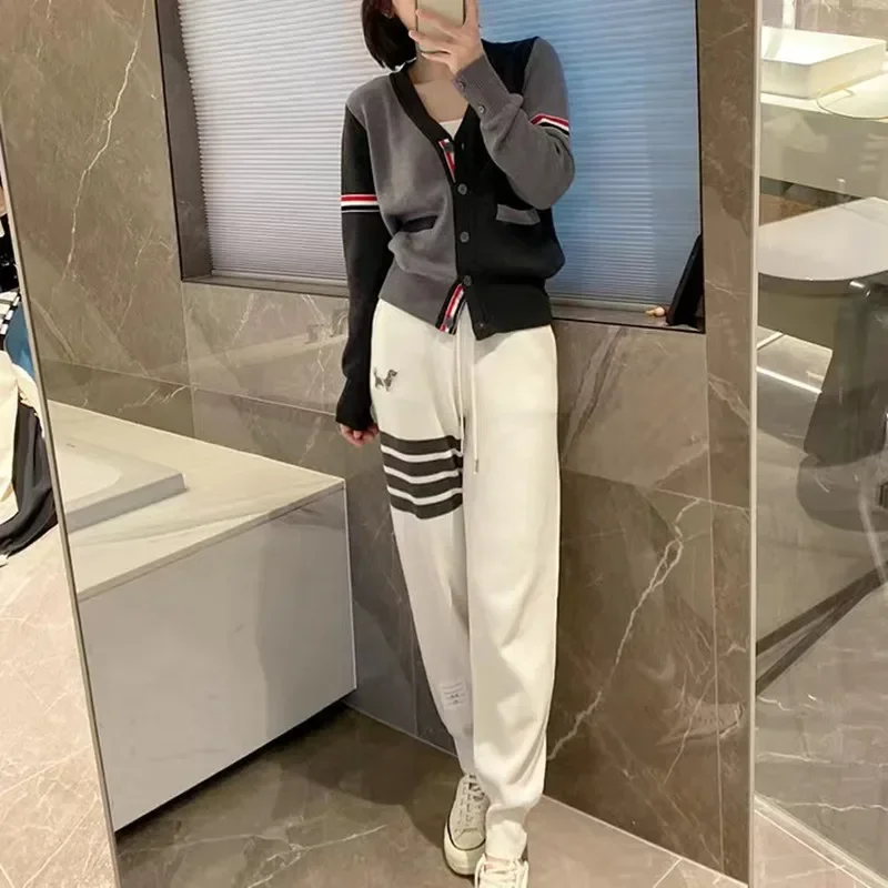 캠핑 Korean Golf Clothing Women Embroidery Golf Pants +Knit Top Two Piece Set Women Golf Wear 2024 Autumn High Quality Golf Suits