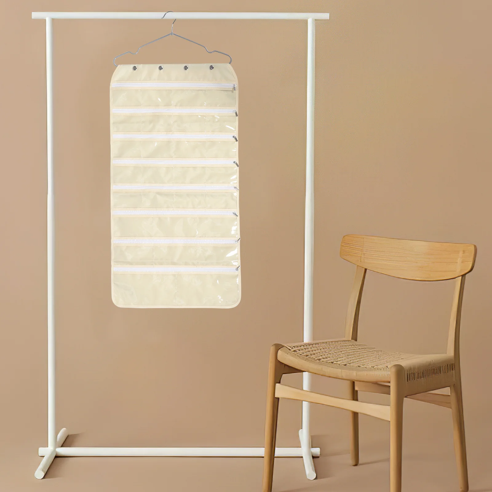 Hanging Jewelry Organizer Transparent Storage Bag Zippered Pockets Portable Travel Necklace Earring Bracelet Holder Home Closet