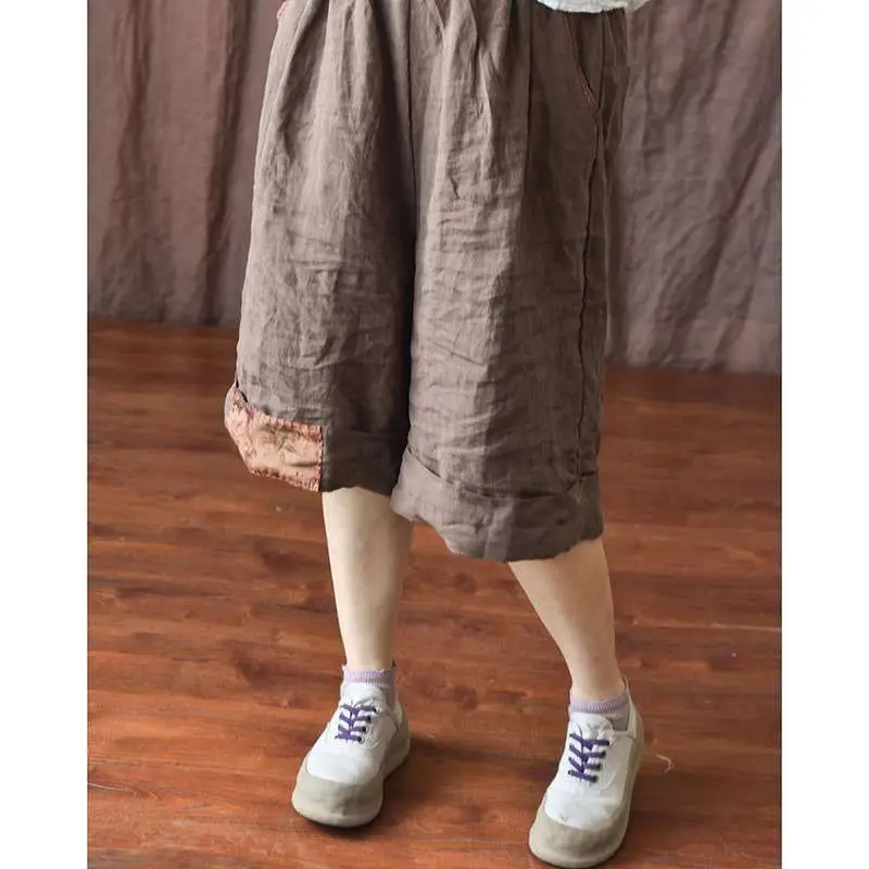 

Waable Linen orts for Women Day CoolHomemade Sand Sle Casual Pants Cleanfit Low Waist PVC Material Middle-aged Suitable