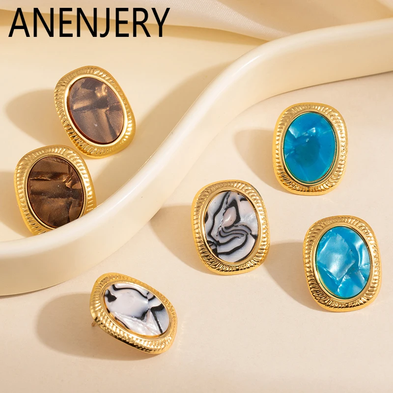 ANENJERY 316L Edelstahl Bunte Muschel Geometrie Ohrringe für Frauen Persönlichkeit Mode Einfacher Schmuck Geschenke Großhandel