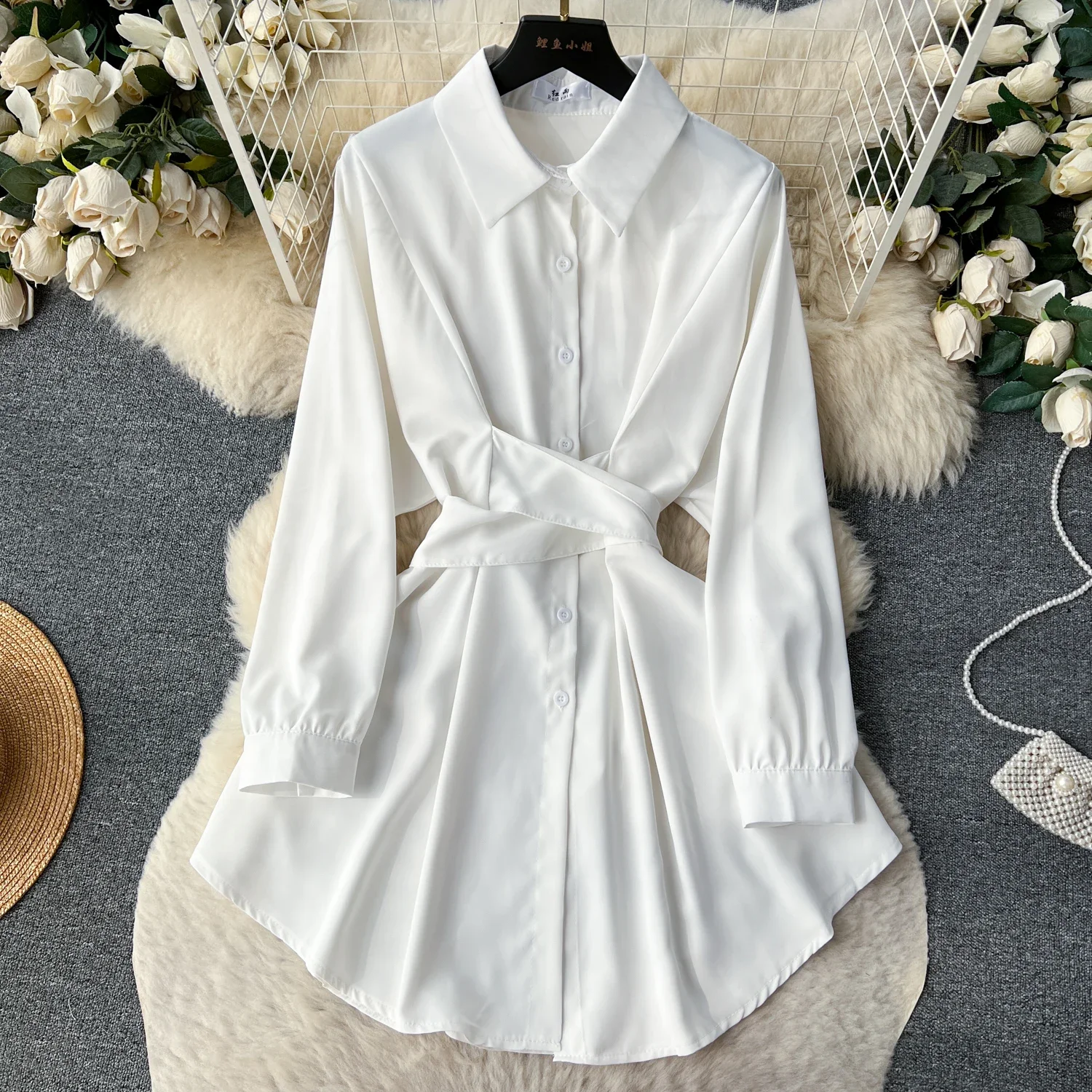 Sexy Lapel Long Sleeve Asymmetric Loose Dress Chic Elegant Vestidos Vintage Autumn Women Fashion  Dress