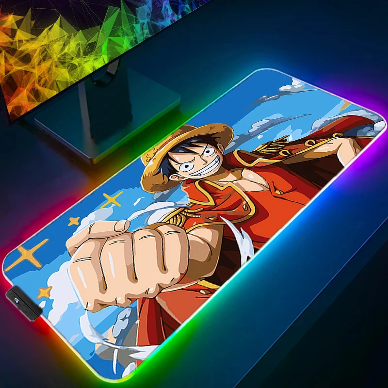 RGB LED Mouse Pad Office Desk Mat Rubber Keyboard Pad One Piece Luffy Computer Game Mousepad PC Accessories Mouse Mat Tablet Pad