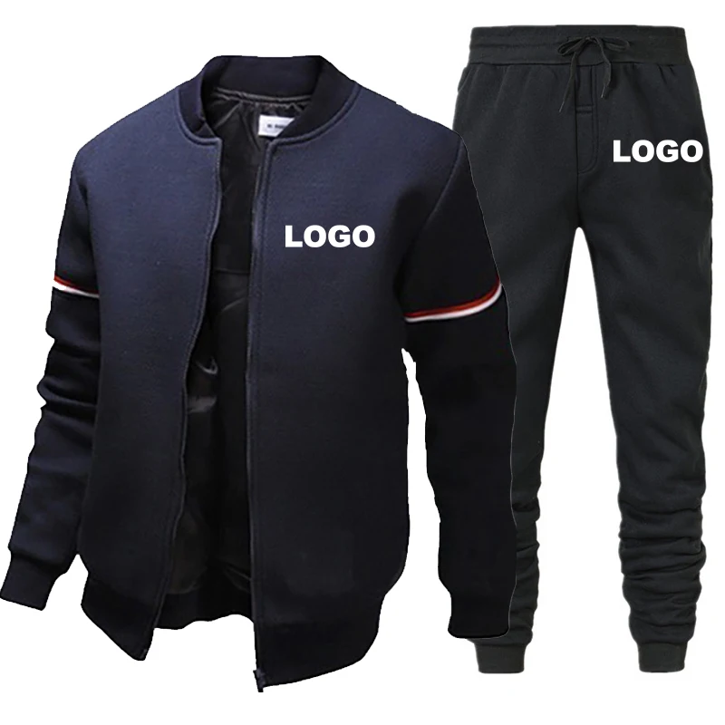 Fashionable Custom Logo Men\'s Clothing Sports and Leisure Baseball Jacket Pants Set Outdoor Jogging Cardigan Hat Less Set