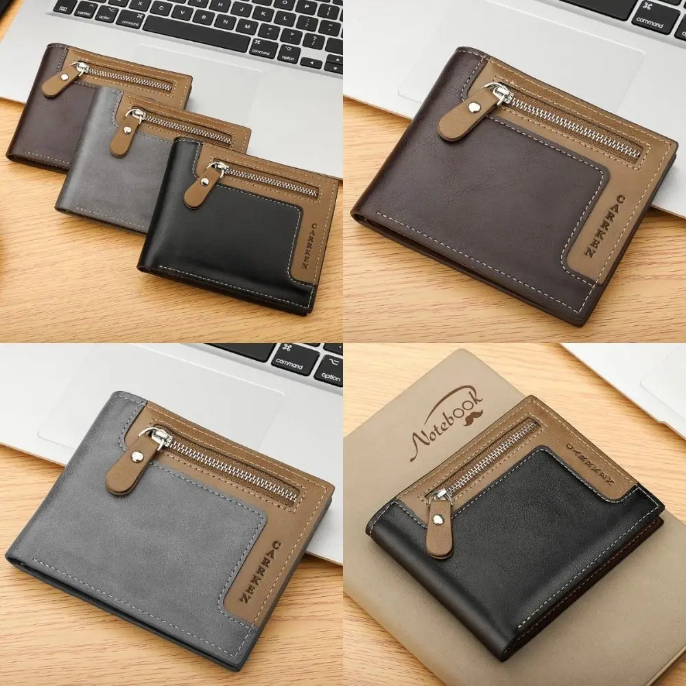 

Retro Three Fold Wallet Leisure Soft Men's Short Wallet Multi-position Horizontal Square Male Leather Purse Pocket Purse