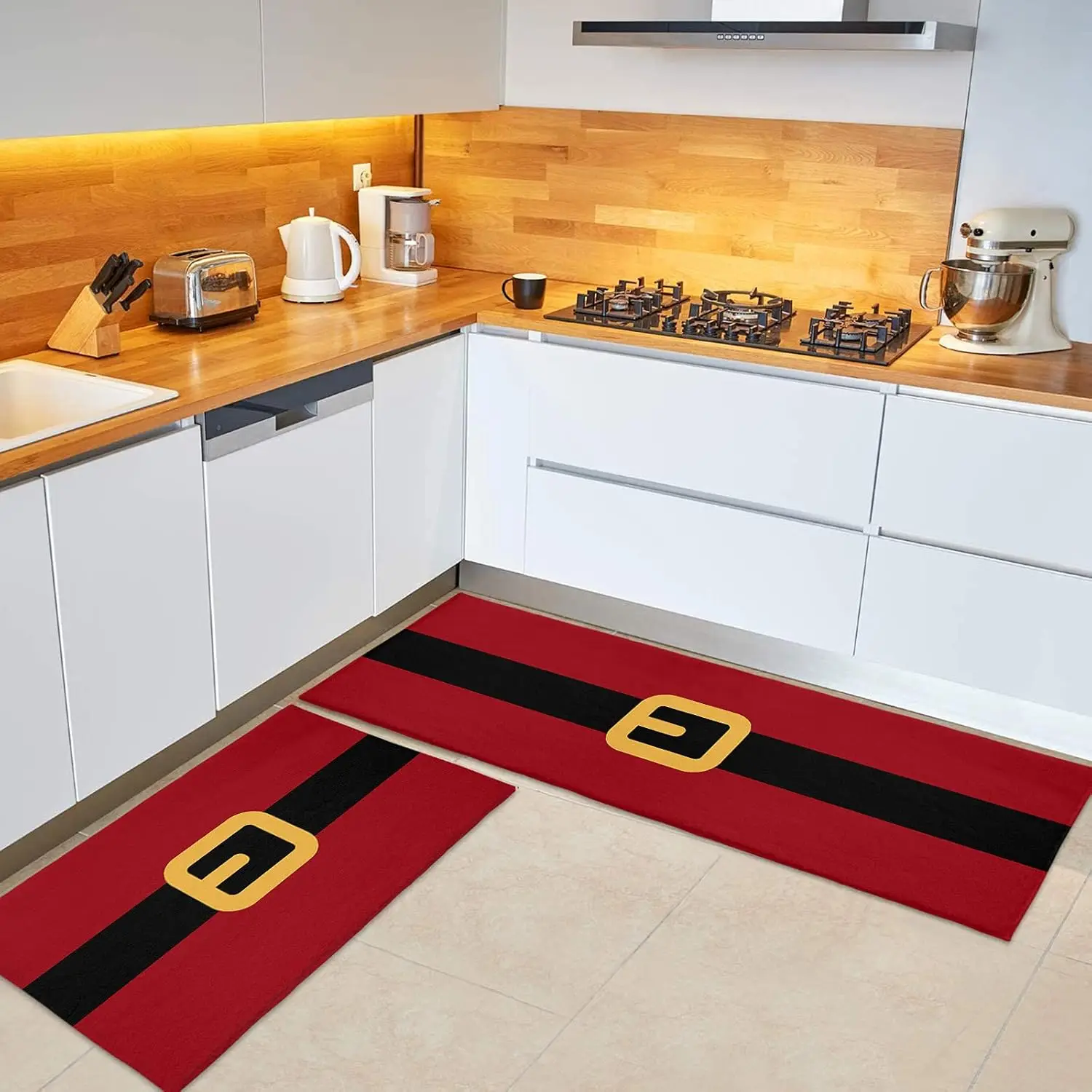 Merry Christmas Santa Claus Belt Welcome Door Mat Entrance Non-slip Floor Mat Balcony Hallway Kitchen Rug Christmas Decorations