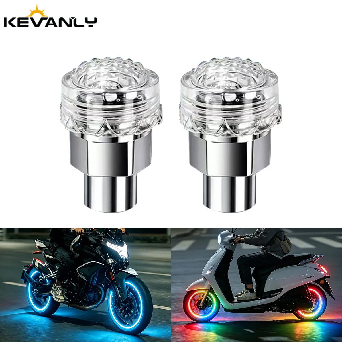 2pcs Motorcycle RGB Bicycle Tire Valve Caps Light LED Neon Flash Lamp Waterproof Tyre Universal Wheel Lights E-Bike Accessories