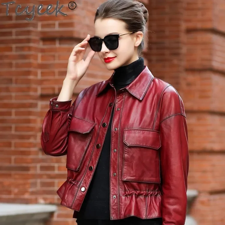 Tcyeek Real Leather Jacket Women Autumn Clothes Genuine Leather Sheepskin Coat Womens Leather Jackets Slim Fit Jaqueta De Couro