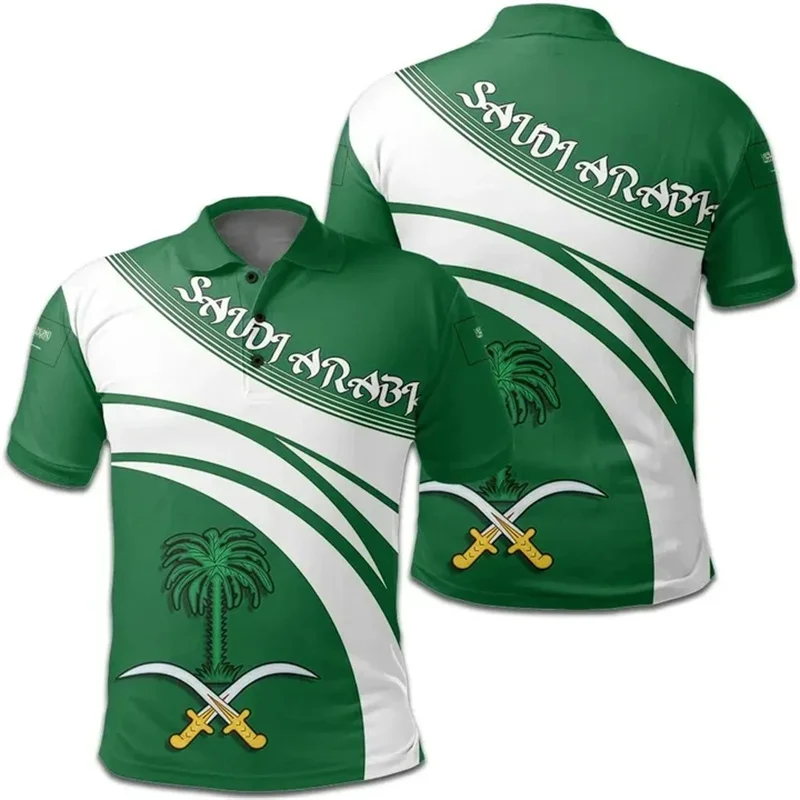 Summer 3D Kingdom Of Saudi Arabia Map Printing Polo Shirt Saudi National Day Graphic Polo Shirts Men Fashion Polos Clothing Tops