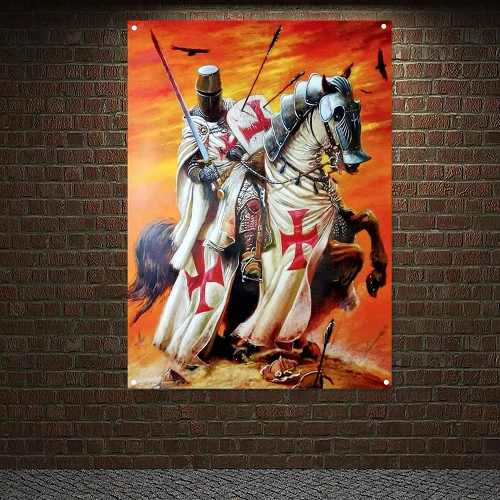 Medieval Armor Warrior Art Posters Prints Knight Templar Banner Wall Hanging Flag Bedroom Living Room Home Decor Canvas Painting