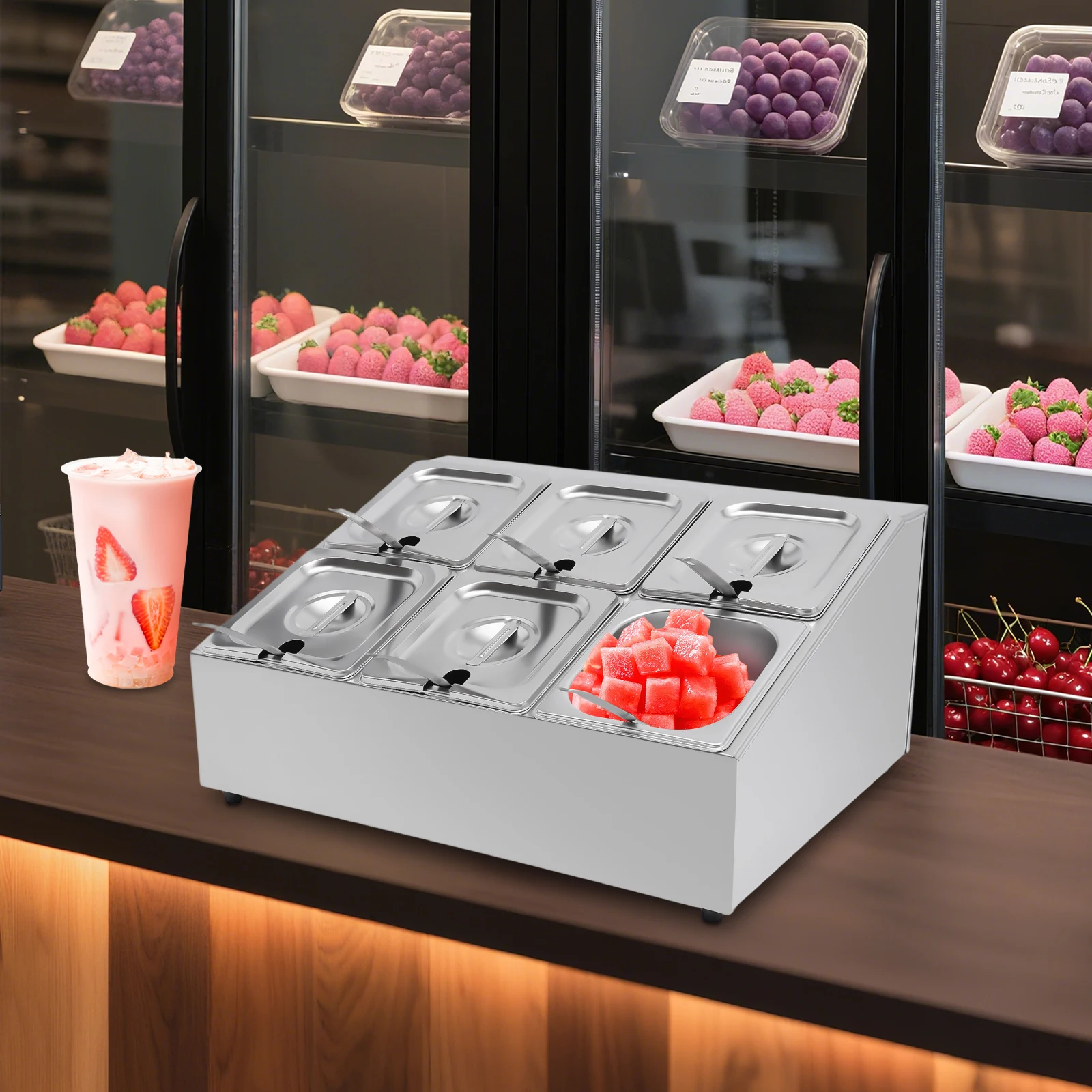 

Stainless Steel Two-Tier Spice Rack Organizer, Countertop Inclined Holder with 6 Pans, Modern Silver Seasoning Storage Stand