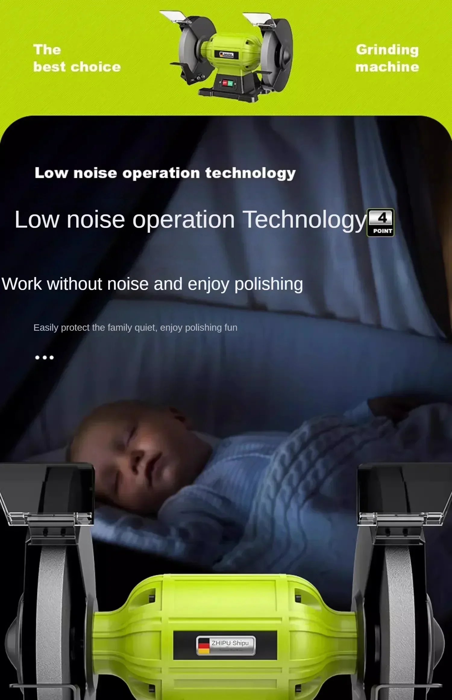 Máquina de rebolo de mesa de grau industrial 220V com capa protetora para polimento e moagem A