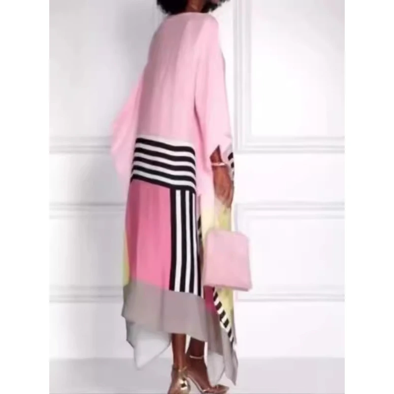 Comfortable Faionable Pure Color Print Casual Asymmetrical Long Dr Women's Summer Autumn Season New Sle round Ne Sle...