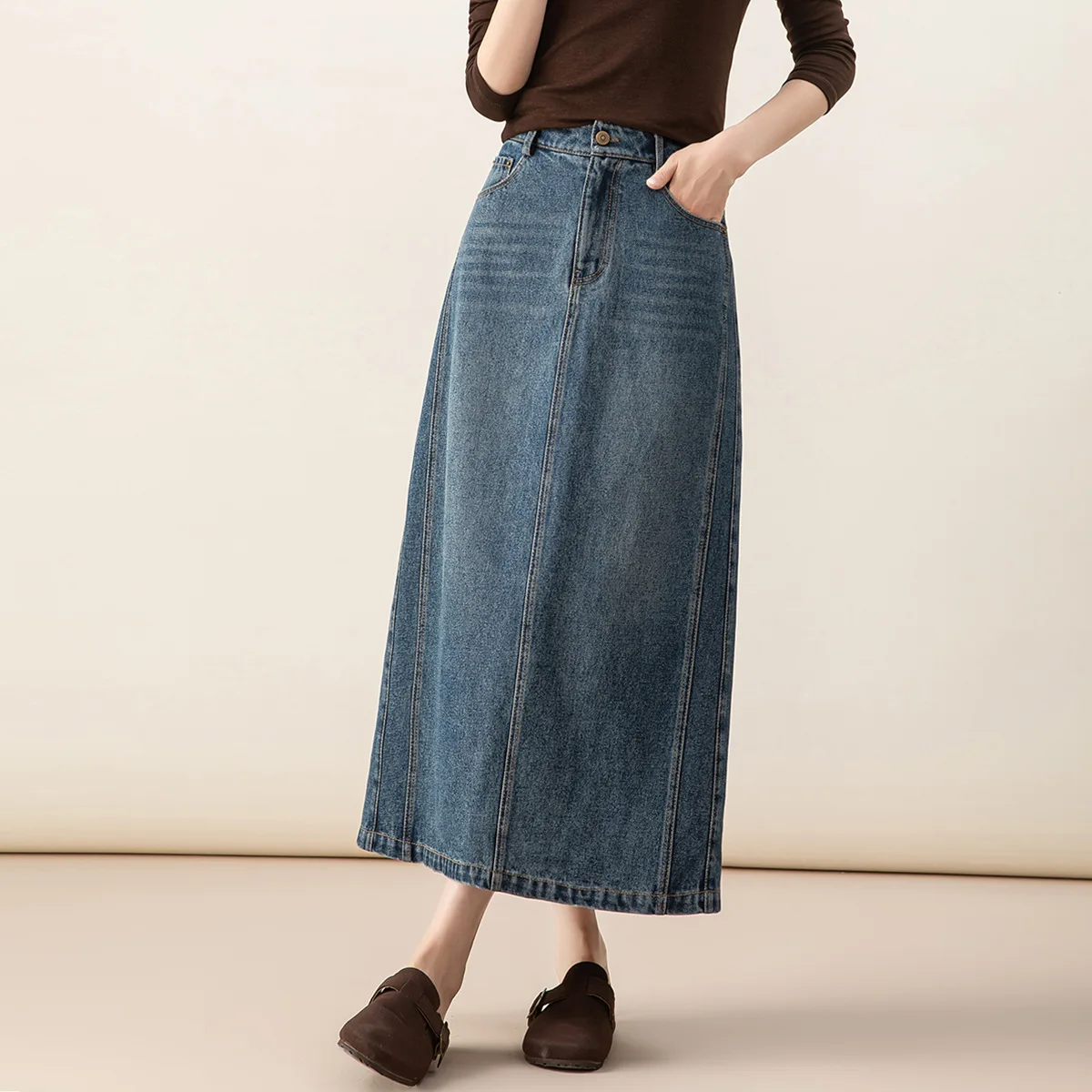 

Юбка А-силуэта с высокой талией, женская джинсовая юбка с разрезом, повседневная, средней длины, для осеннего сезона, модная, от Xingge Laiai