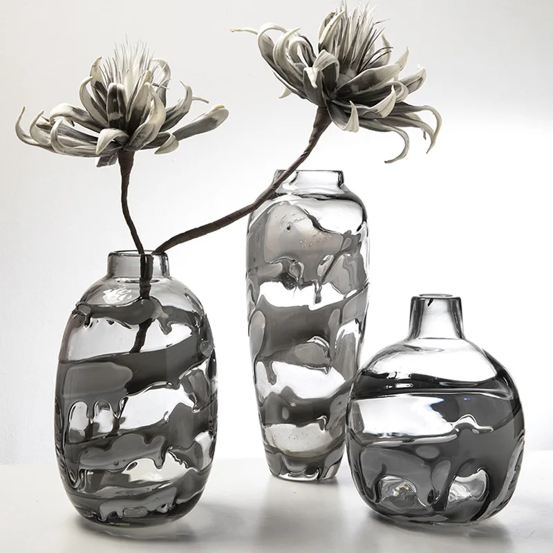 Glass Vase Fold Pattern Flower Floral Arrangement Accessories Transparent Terrarium Home Decoration