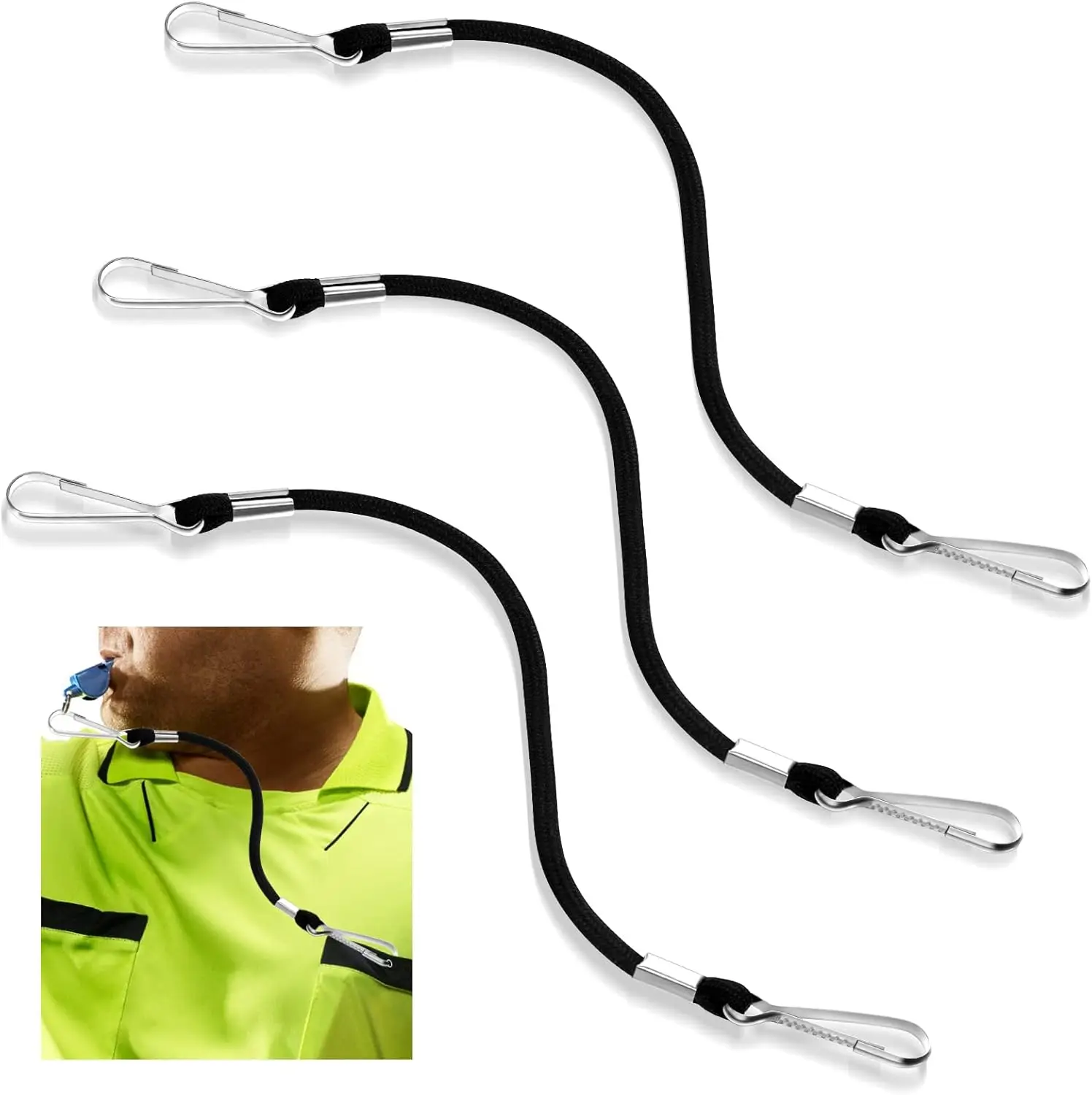 

3-Piece Whistle Lanyard with Double Clip, Lightweight Nylon for Sports Training and Team Events