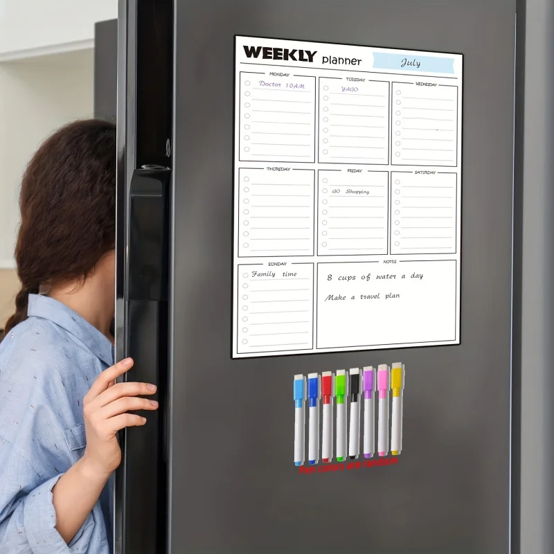 Refrigerator Magnetic Dry Erase Weekly Calendar Whiteboard - Bring a pen - Meal Plan Magnetic Dry Erase Board - Whiteboard Plan