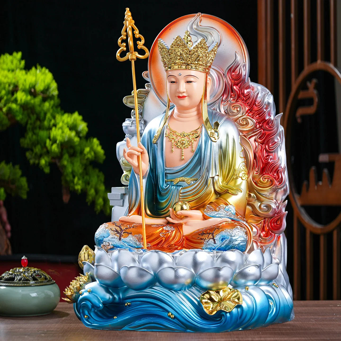 DSA Bodhisattva Buddha Statue Jizang Bodhisattva Home Temple Buddhist Hall Living Room Household Resin Offering Ornament