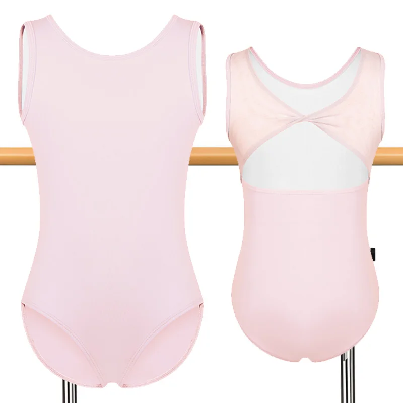 

Girls Sleeveless Camisole Ballet Dance Leotards for kid Gymnastics Dance Tank Tops with Hollow Mesh Back and Lining Bodysuits
