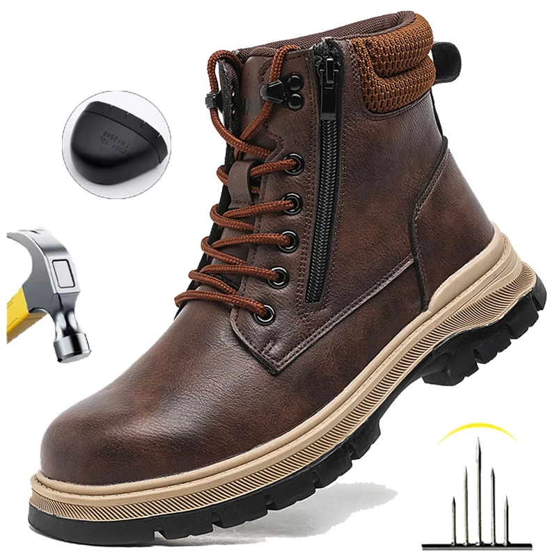

Work Safety Boots Men Steel Toe Safety Work Shoes Waterproof Indestructible Shoes Anti-smash Fashion Sneakers Work Footwear