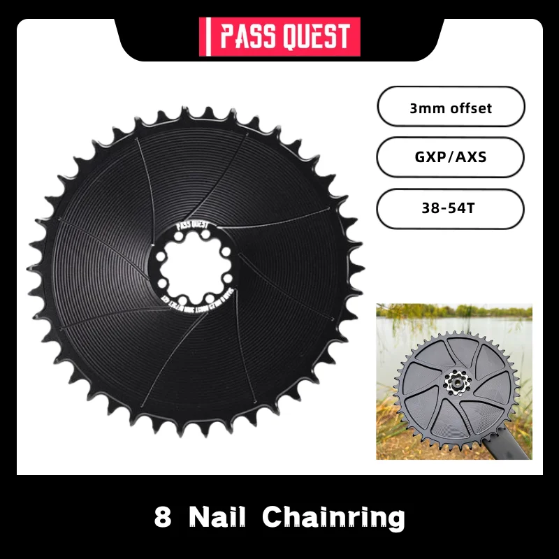 

PASS QUEST 3mm Offset 8 Nail 38-54T GXP Round Narrow Wide Chainring For FORCE Direct Mount Crank Gravel Bike AXS 12 Speed Chain