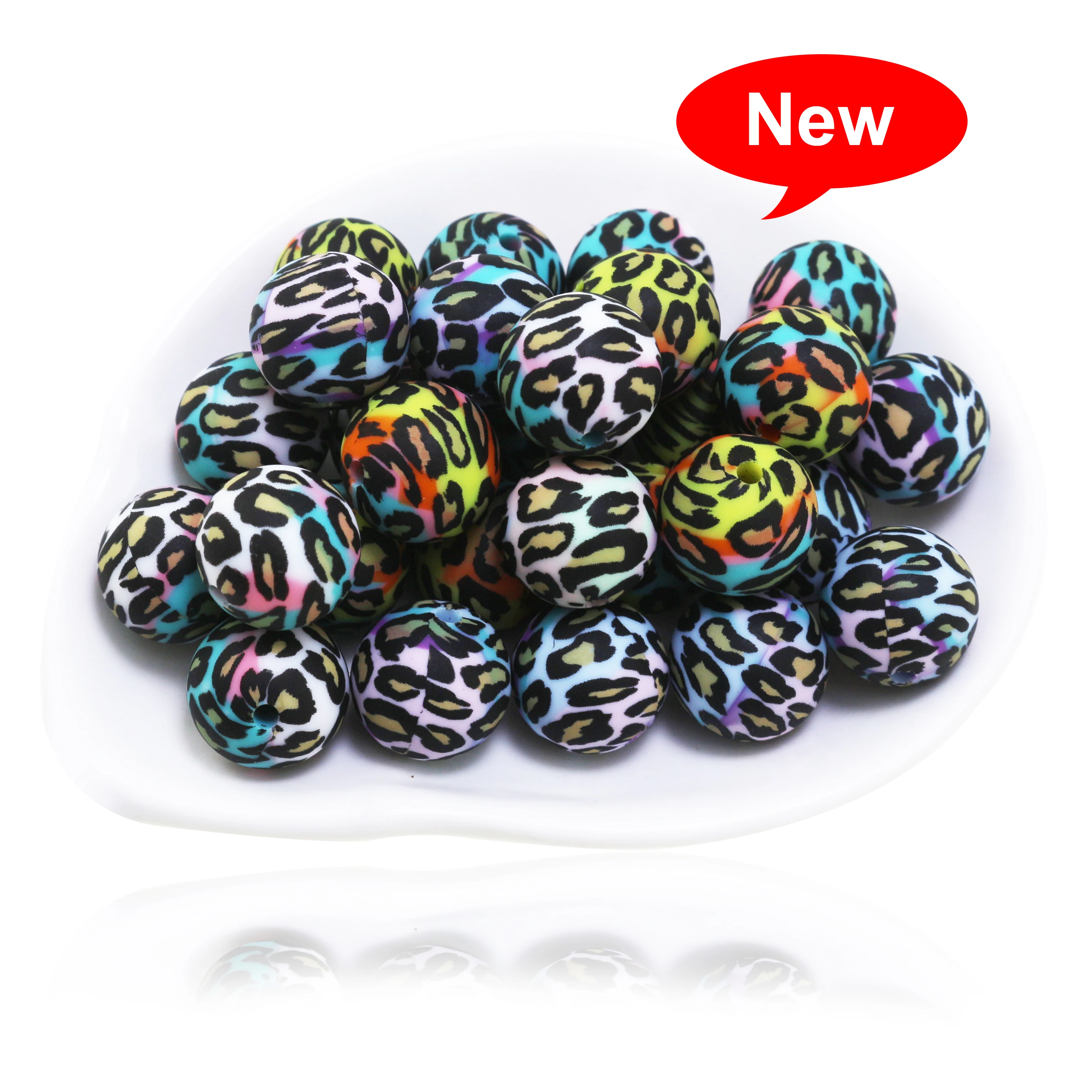 10pcs New Design Rainbow Swirl Branding Print Silicone Beads 14MM Paw Black Cow dot Pearl For Jewelry Necklaces Pen Beaded