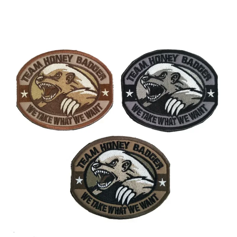 Honey Badger Team Cool Soldier Hook and Loop Patches Army Bear Armband 3D Embroidery Tactical Patches Hook&Loop Clothing Badge