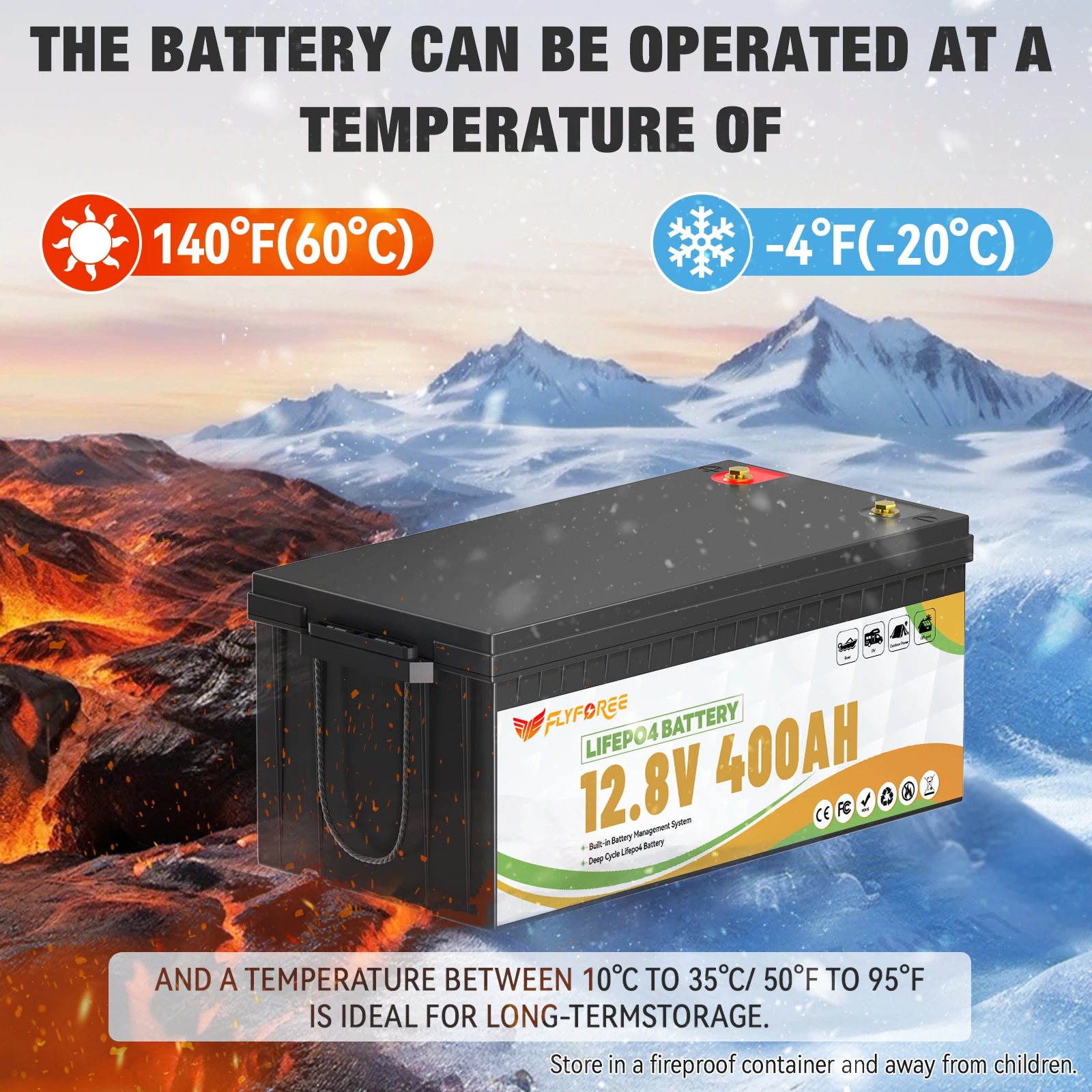FLLYROWER 12V 400Ah LiFePO4 Lithium-Batteriepack mit BMS 200A für Heimenergiespeicher, Wohnmobil, Offroad, Outdoor, Trolling-Motor – Detail 7