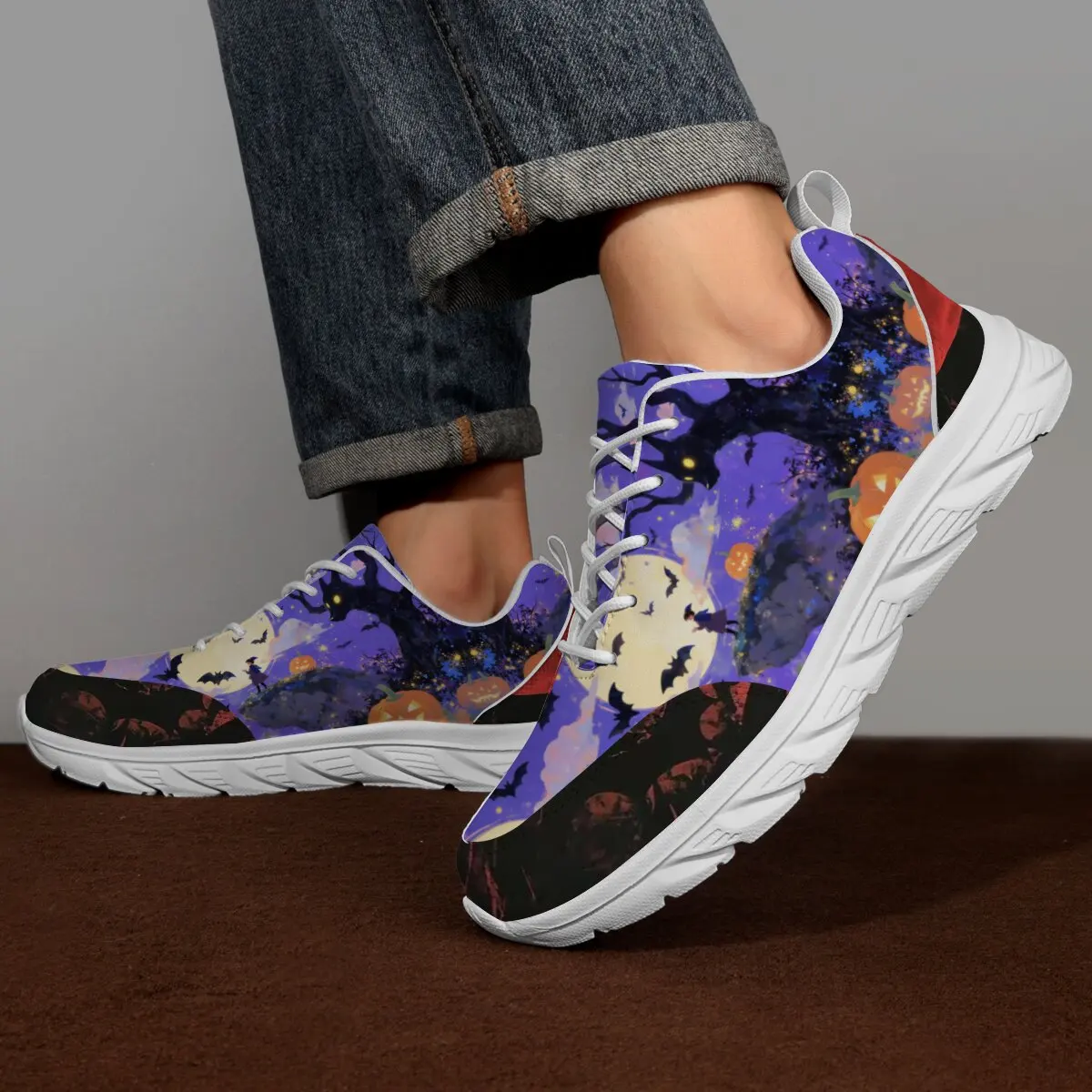 تخصيص أحذية العلامة التجارية الراحة الانزلاق على الذكور عادية في الهواء الطلق تنفس أحذية المشي غير رسمية هالوين الرجال اليقطين أحذية رياضية