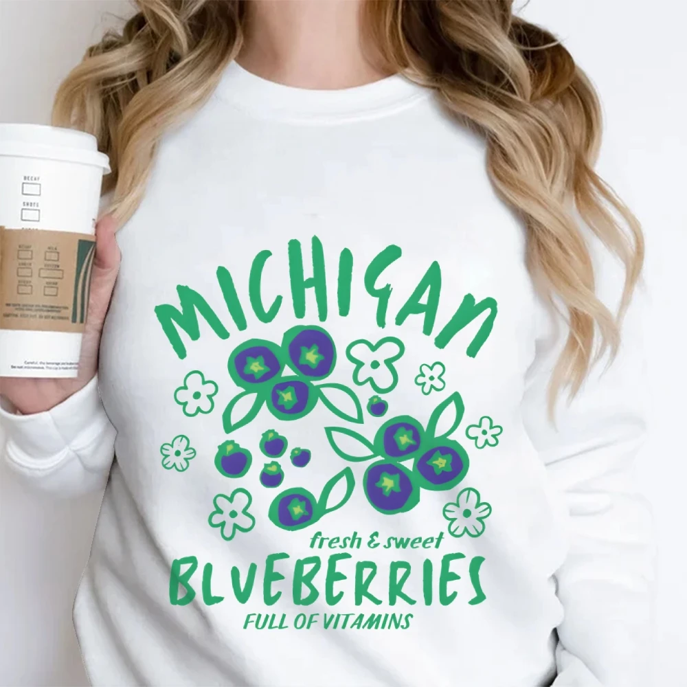 

Толстовка с круглым вырезом и принтом Mich Zig Blueberries, уличная одежда с длинными рукавами в городском стиле, верхняя толстовка свободного покроя, весна