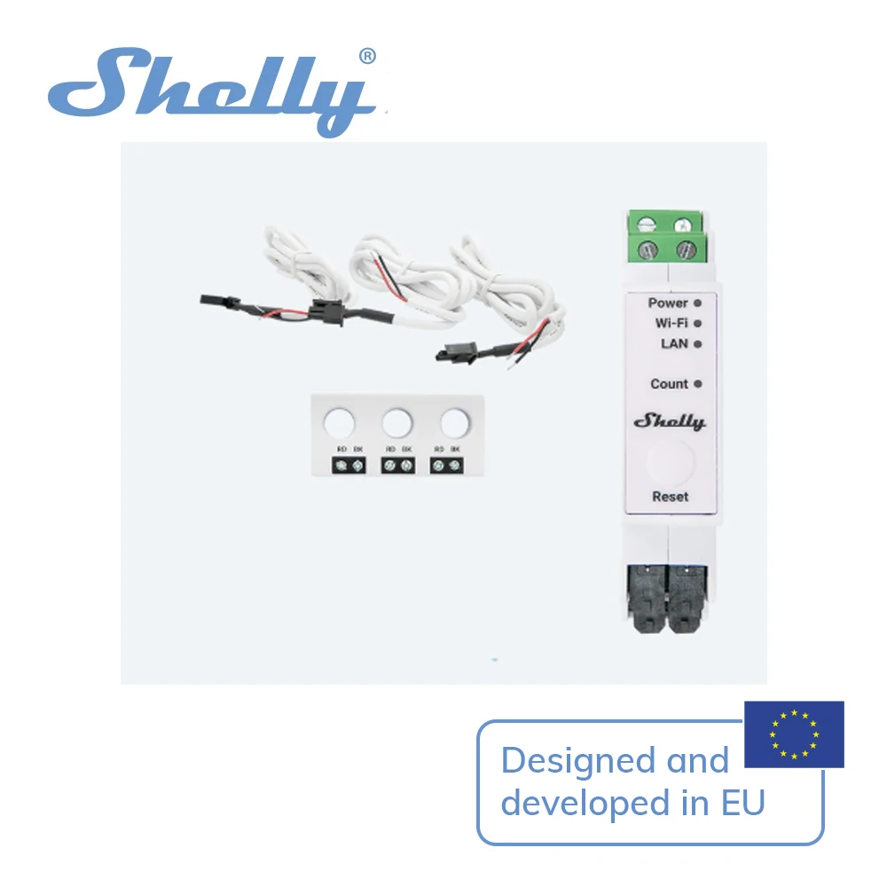 Shelly Pro 3EM 3CT63 4 Quadrant Measurement DIN Rail mounting Optical pulse indication of energy usage Photovoltaic ready