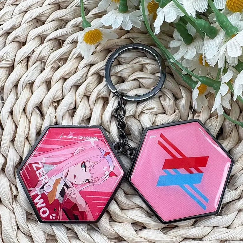 Darling In The Franxx 002 Zero Two Keychain Double-Sided Magnetic Mirror Anime Girl Demon Keyring Pendant Makeup Mirrors Fans Gi