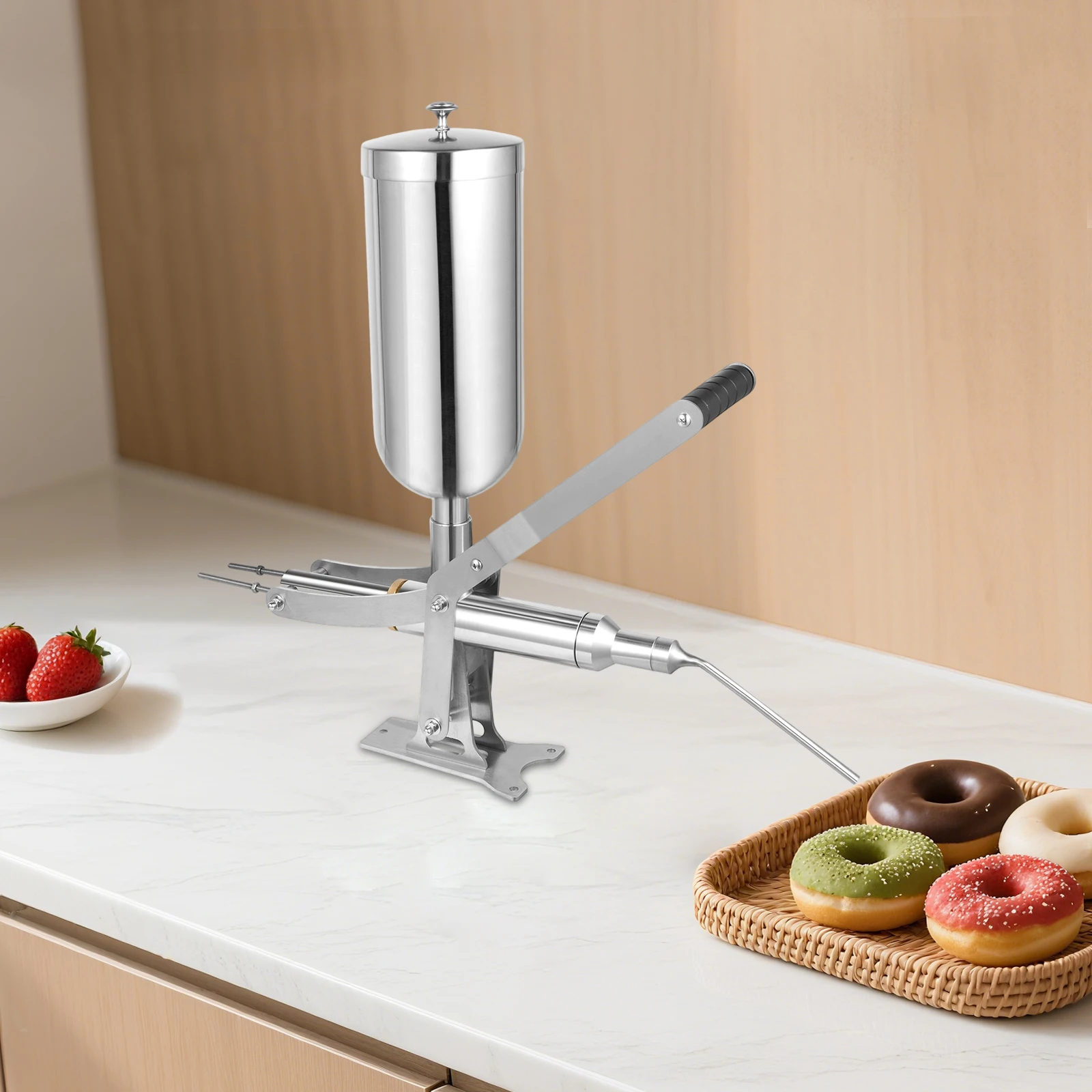 Manual 5L Stainless Steel Donut Filler CT03, with 4 Anti-Drip Nozzles for Home Bakery, Cream Jam Filling，Donut Filling Machine