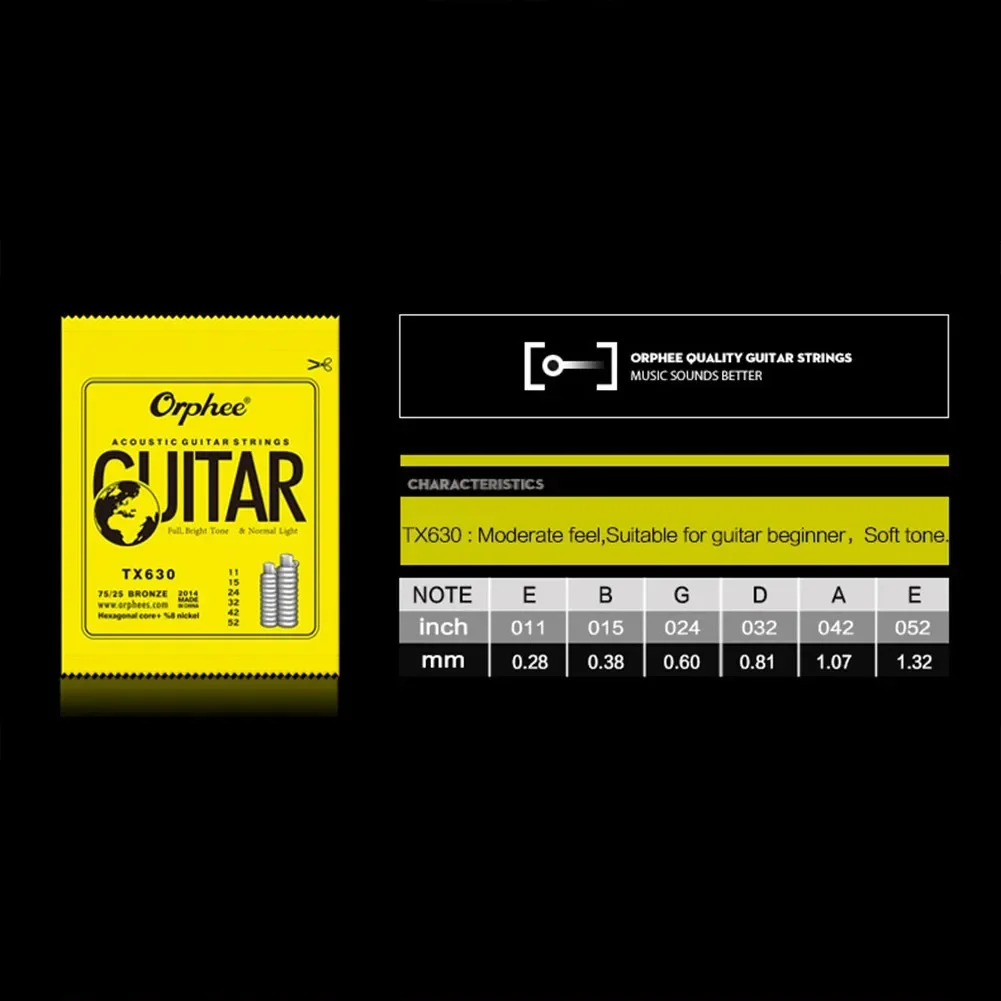 Improved Durability Orphee Acoustic Guitar Strings Light Medium 10 47 Extra Light / 11 52 Normal Light / 12 53 Medium Gauge