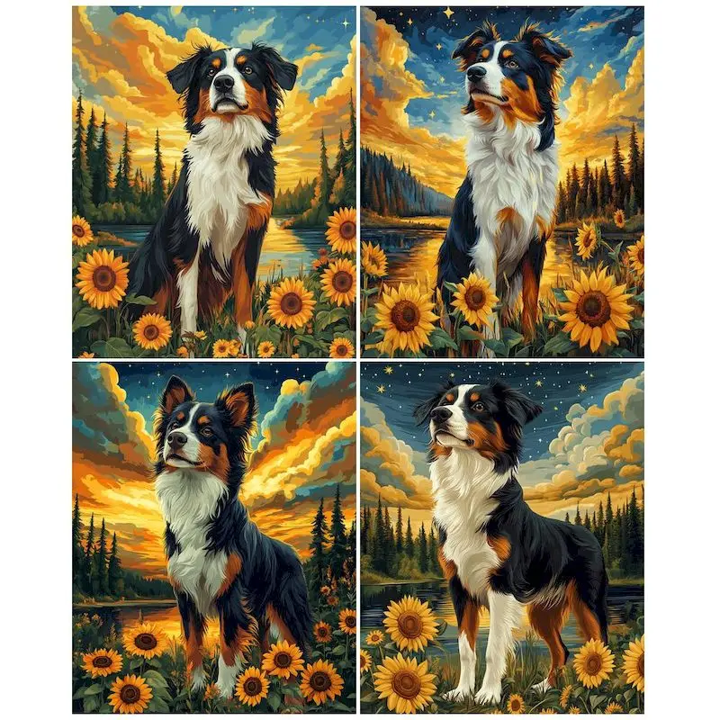 

GATYZTORY 40x50cm Acrylic Paint By Numbers For Adults Sunflower Dog Animals Picture By Numbers Wall Artwork For Home Decors