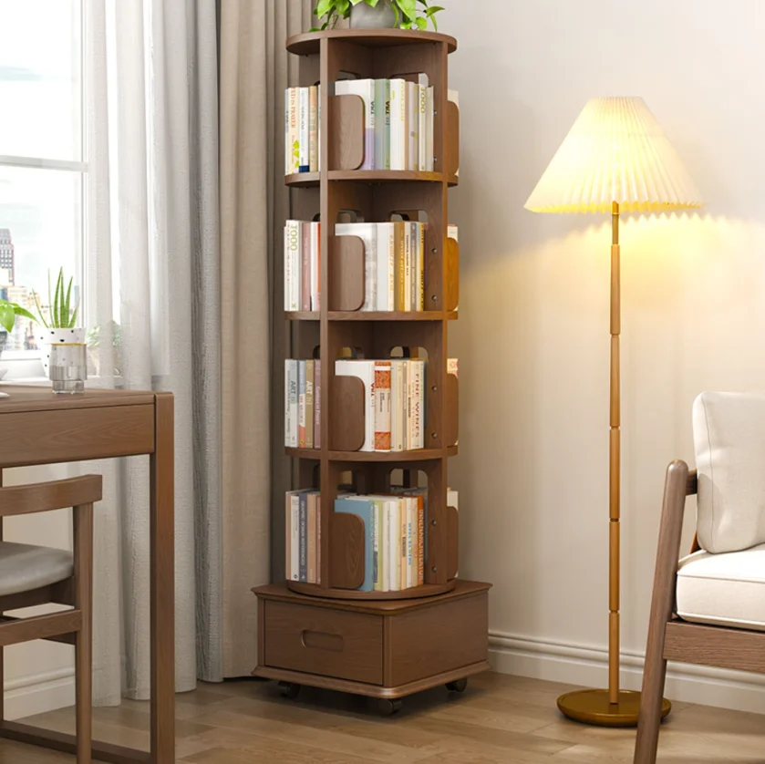 

Вращающаяся книжная полка на 360 градусов, детский домашний книжный шкаф для гостиной, из цельного дерева от пола до потолка, съемный стеллаж для хранения