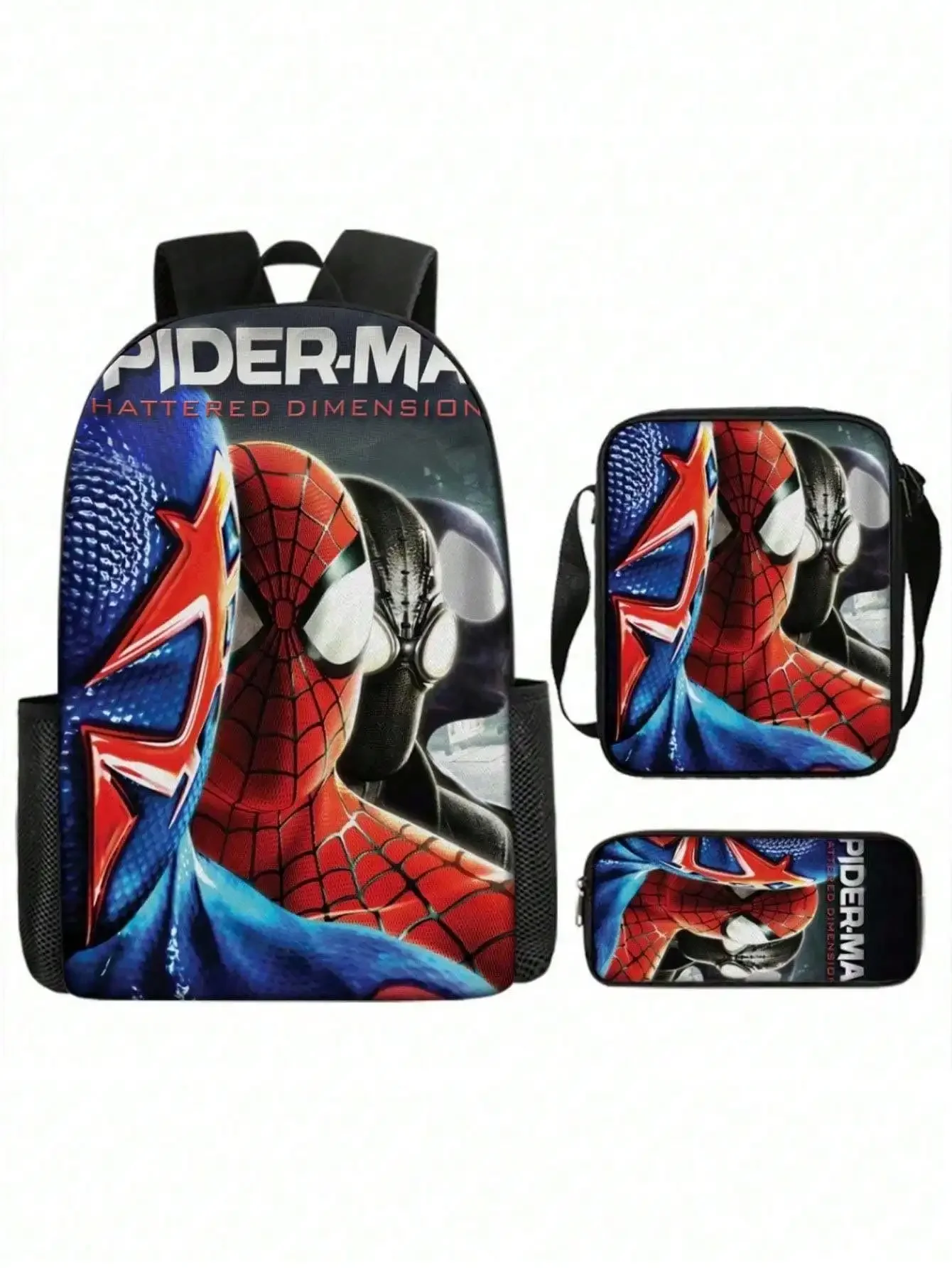 MINISO Disney Spider-Man bedrukte rugzak, schooltas + potloodtas + crossbodytas driedelige set, studentenrugzak met grote capaciteit