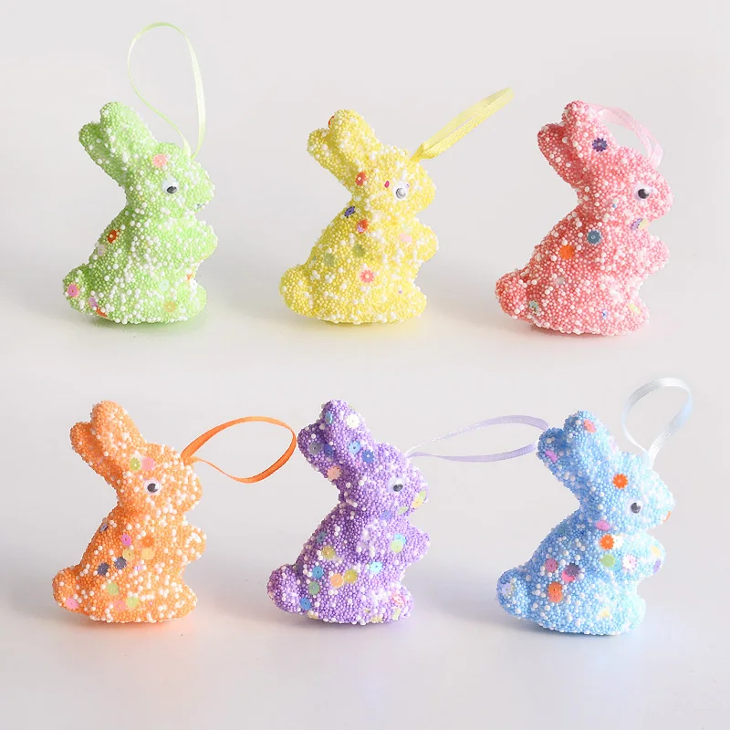 

6/12PCS Easter Foam Rabbit Colorful Bunny Hanging Ornament for Spring Easter Party Home Decoration Supplies Kids Gift Favors