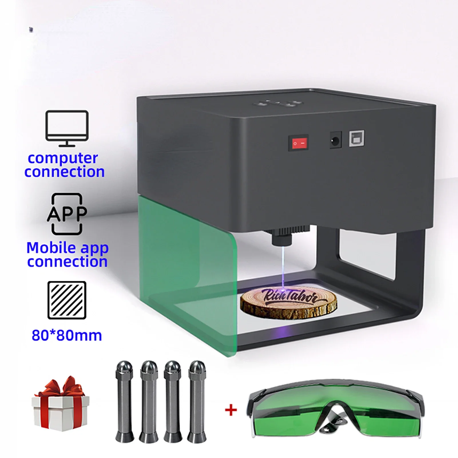 DIY Marking Portable Engraving Machine for DIY Handcraft Logo Mark Printer 80x80mm Carving Area w/ Goggles