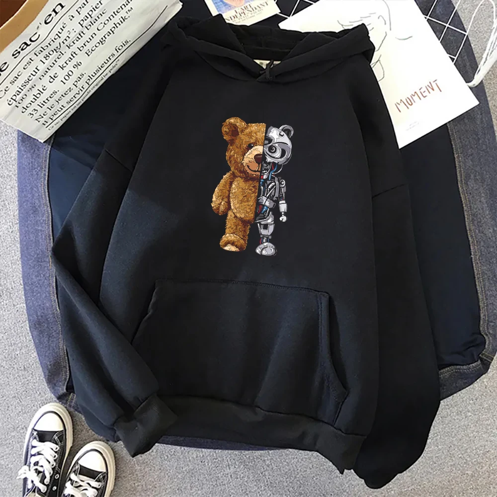 2023 Hoodie Fashion Brand Fleece Women Hooded Pullover Cute Bear Printed Sweatshirt Men Women Clothing Streetwear