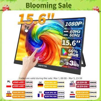 מסך נייד מגע HGFRTEE בגודל 15.6 אינץ' ADS-IPS 1920*1080P 300cd/m2 תצוגה מורחבת עבור מחשב נייד מסך שני XBox PS4/5
