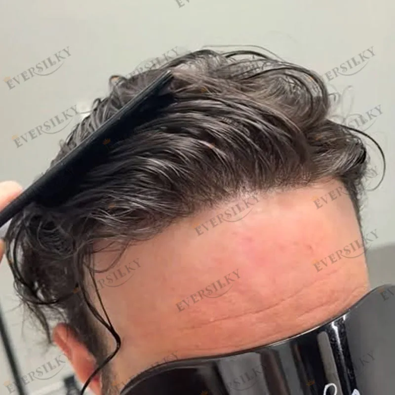 Grey Natural Human Hair #1B30#240 Old Men's Ultra Thin Skin Base Toupee Undetectable 80Density Realistic Hairline Man's Wigs