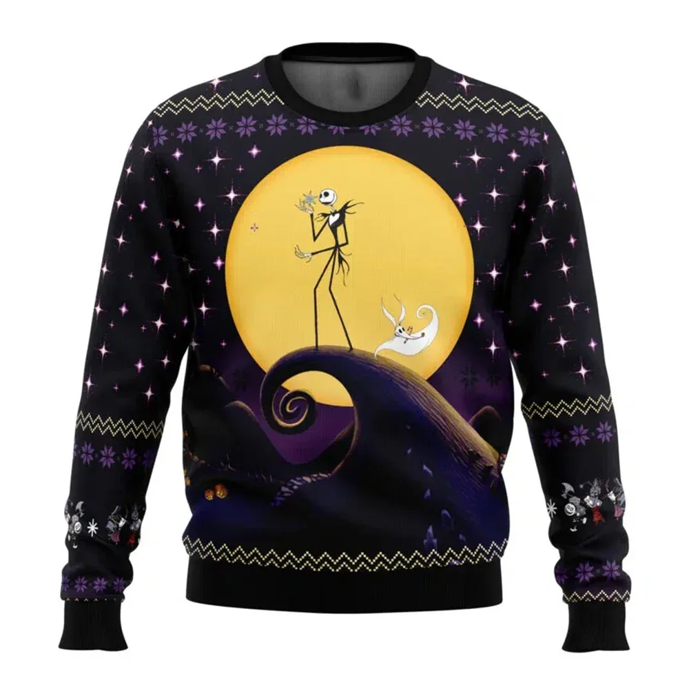 Disney Men's Hoodie Jack Sally Boy Pullover 3D Print Nightmare Before Christmas Top MINISO Men's Pullover Oversized Men Clothing